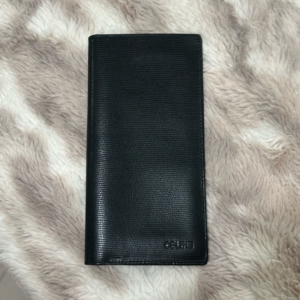 Celine black leather long flap wallet